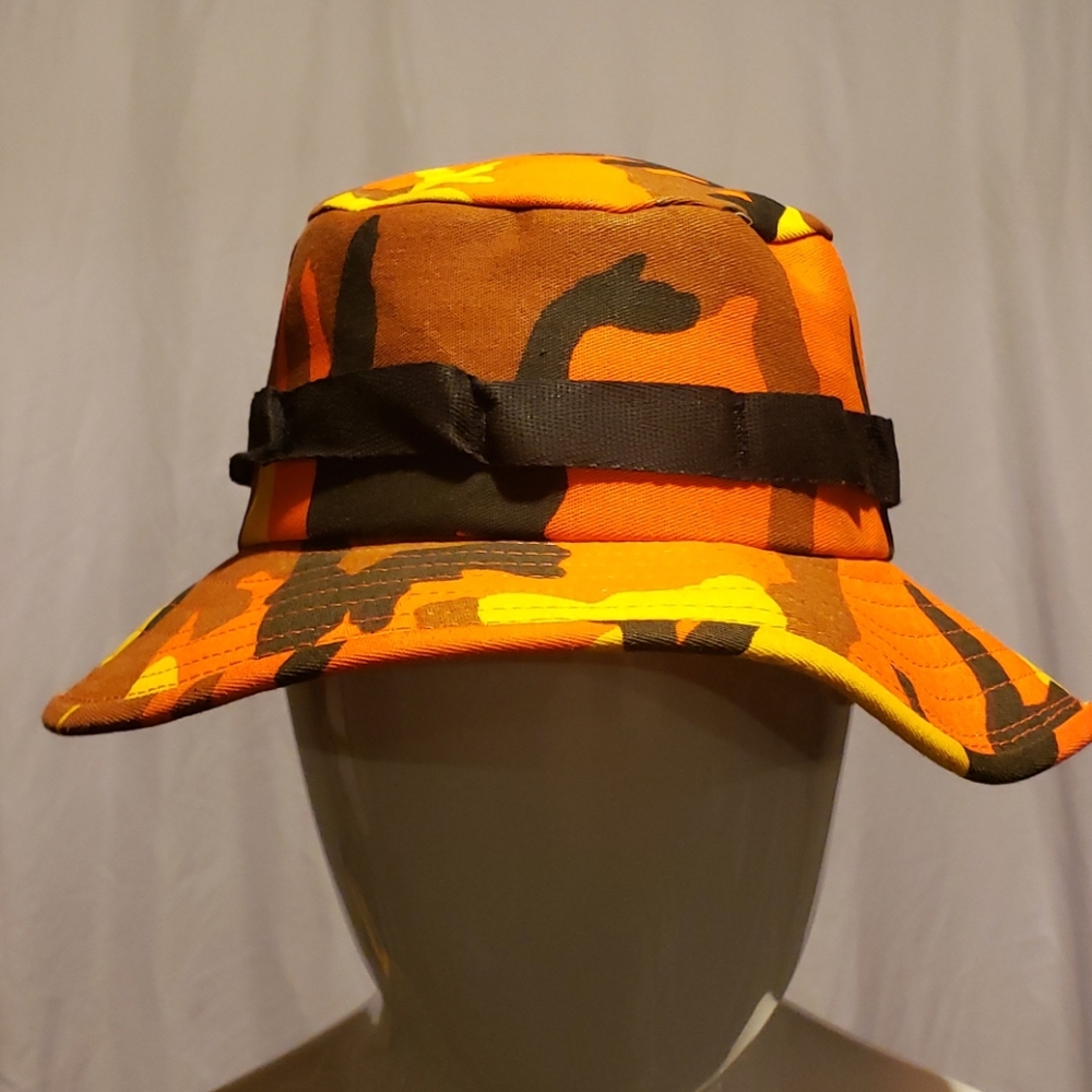 Vintage MILITARY ORANGE CAMO BOONIE HAT U.S.